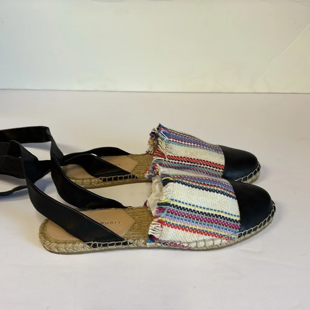 Loeffler Randall‎ Striped Black Ribbon Ankle Espadrilles